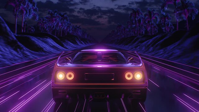 Loop Car and background neon retro wave 80s style