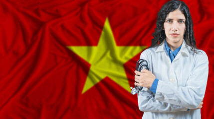 Fototapeta premium Vietnamese national health system, Medical professional on Vietnam flag background