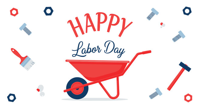 Labor Day wheelbarrow icon with tools vector