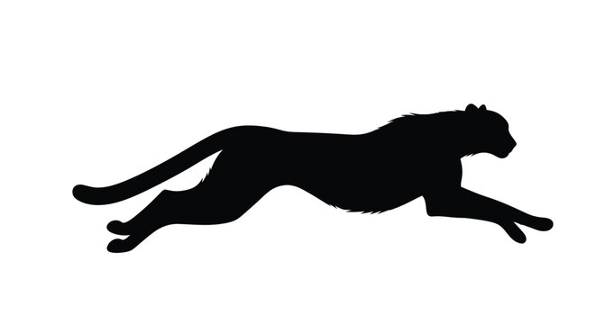 A sleek black silhouette of a cheetah mid leap showcasing its power