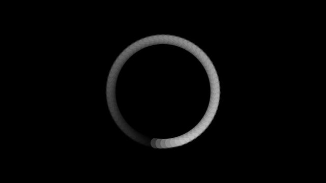 Animation of a loading spinning load wheel. Waiting for download. White circle on a black isolated background.4k video.