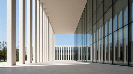 Fototapeta premium Modern Architectural Design with Glass and Columns