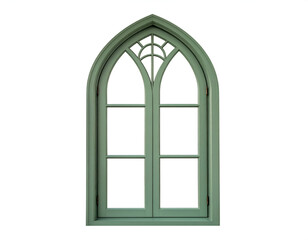 Fototapeta premium Arched green window with detailed tracery and panes