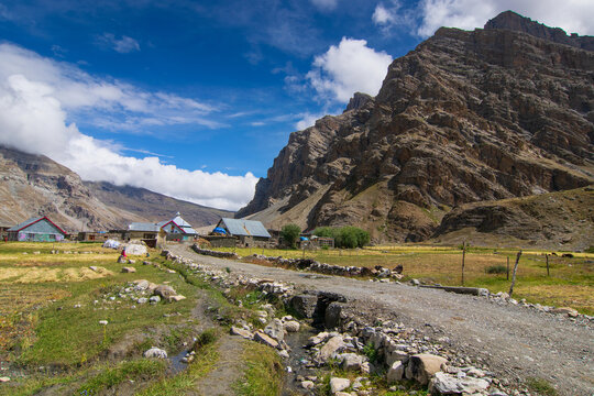 Road leading to Drass village, Ladakh's Kargil district, the second coldest inhabited place in the world. Known as the Gateway to Ladakh. Beautiful scenery of Himalayan mountain, Ladakh, India.