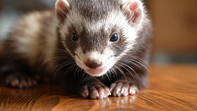 Adorable Ferret Close-Up - Playful and Curious Pet Portrait.
