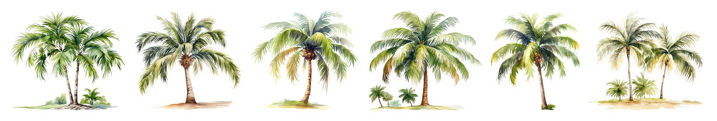 Obraz premium PNG Tropical palm trees watercolor illustration, transparent background