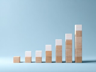 compound interest concept blocks isolated on a light blue background