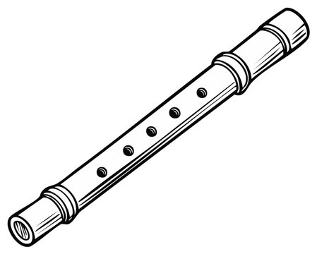 Hand Drawn Outline of a Wooden Recorder Musical Instrument With Six Finger Holes and Two Ends