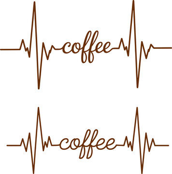 Coffee heartbeat lifeline concept with cursive text for caffeine addiction and energy themes