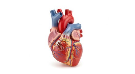 Realistic Human Heart Anatomical Model with Detailed Arteries and Veins for Medical Study isolated on White Background