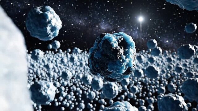 Vast Asteroid Field in Deep Space with Distant Star.