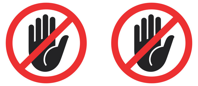 Do Not Enter Vector Icon, hand stop symbol with no entry restriction sign, flat warning illustration for safety signage design