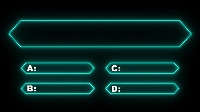Quiz Neon Line Animation with option selection on black background ,Quiz template challenge with option selection, quiz game animation.