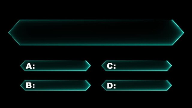 Quiz Neon Line Animation with option selection on black background ,Quiz template challenge with option selection, quiz game animation.