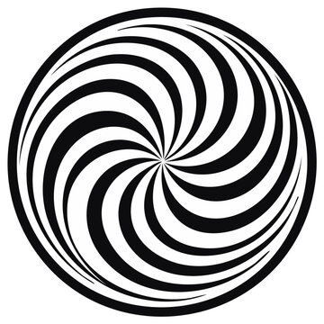 Black and white swirling spiral vortex pattern in a circle optical illusion
