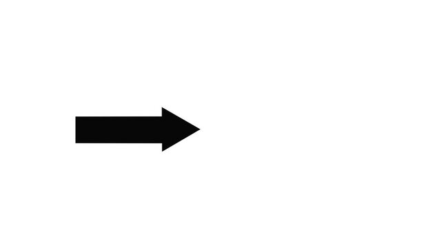 Black animated arrow smoothly moving on white background, minimal motion graphic with clean lines. Direction arrow, moving arrow, navigation icon, motion graphic, minimal design concept