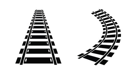 Black railway tracks curving and extending a striking silhouette © MDJAMAL