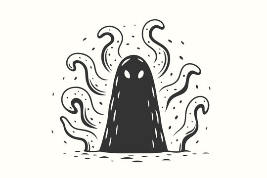 Abstract alien monster, multiple tentacles in silhouette, sci-fi and dark fantasy art