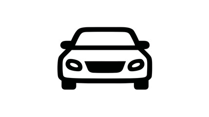 A black and white front view illustration of a car icon with simple, bold lines