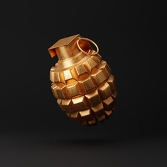 Obraz premium Gold hand grenade isolated over black background. 3D rendering.
