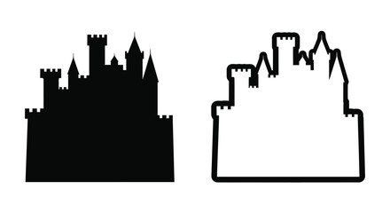 Two castle outlines display gothic architecture in black silhouette © HN2.00
