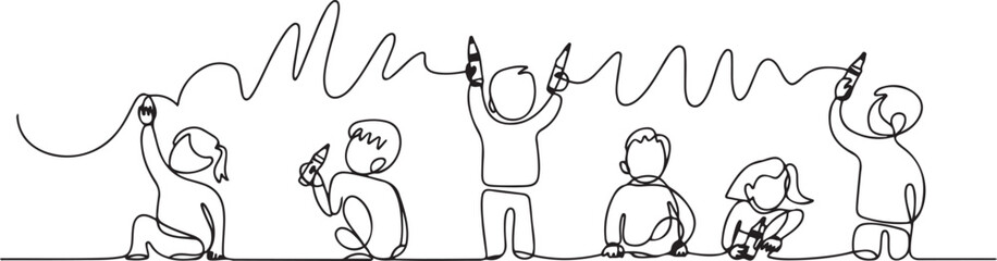 Continuous line of children scribbling on the wall. one line art icon drawing vector