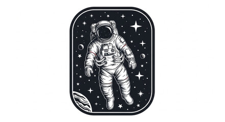 Astronaut floating in outer space among stars and planets. © Kenet