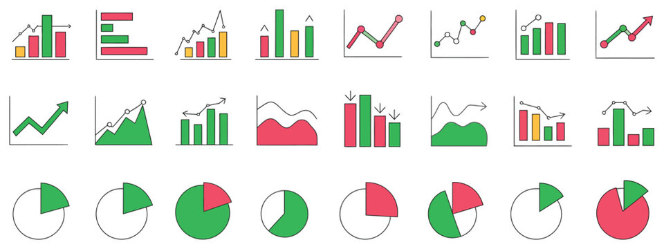 growth icon set, arrow up and down symbols, growing graph vector, business bar chart icons, ascending and descending schedule illustration, performance trend symbols, financial increase and decrease i