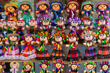 Colorful Handcrafted Mexican Maria Doll Souvenirs for sale at outdoor market
