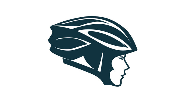 A stylized profile of a person wearing a helmet, designed in dark teal against a white background