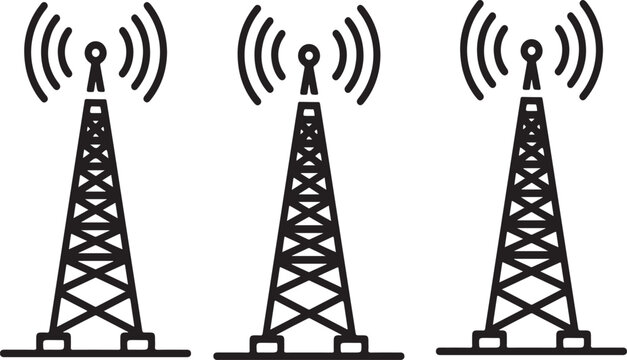 Modern communication tower with signal waves emission