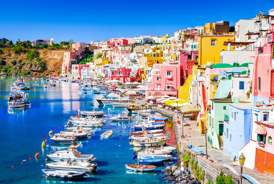 Procida, Italy. Panoramic sight of the beautiful island near Napoli, Campania.