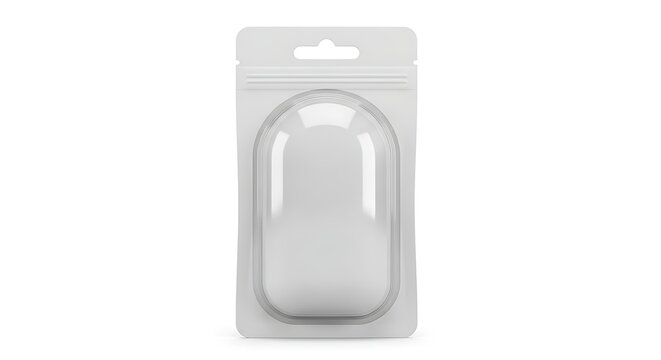 White plastic clamshell packaging with clear oval window for product display and protection
