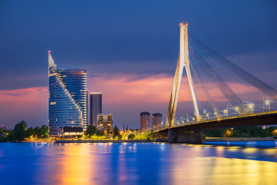 Riga, Latvia. Vansu Bridge over Daugava River