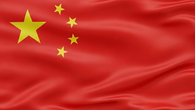 The national flag of china waving with five golden stars on a red background