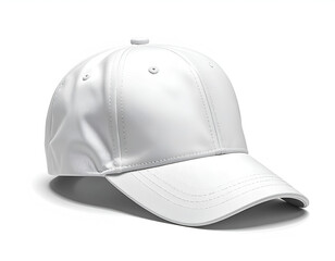 Fototapeta premium A crisp white baseball cap with a curved brim, isolated