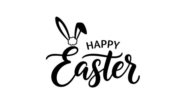 Easter greeting card with bunny ears and happy easter text