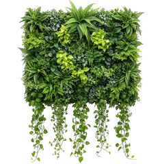 Fototapeta premium A lush green plant wall with hanging vines
