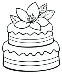 Two-tiered cake with flower decoration, illustration, dessert design, monochrome