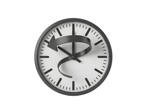 Clock with an arrow showing time travel or return to the past concept
