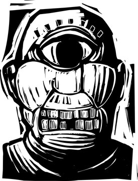 Woodcut style image of the Greek mythological cyclopes
