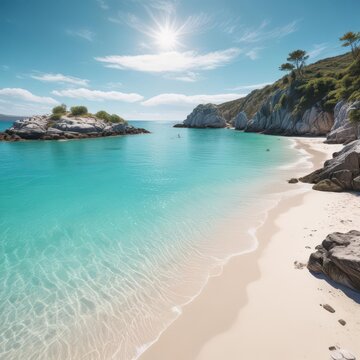 Turquoise waters meet white sand at Balandra Beach ,  white sand,  desert landscape,  la paz