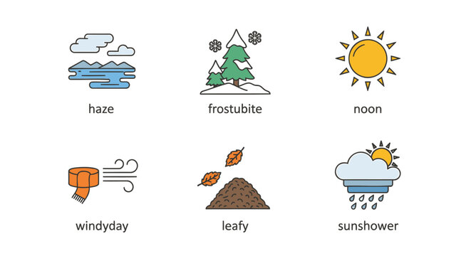 Set of 6 weather icons vector
