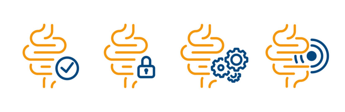work digestive system, intestinal inflammation, constipation, normal bowel function, outline set icons