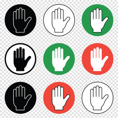 Fototapeta premium Collection of hand symbols with different colored backgrounds for visual communication Vector