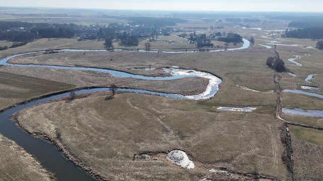 Drone 4K: Liwiec River in Liw, Poland &ndash; Sunny Aerial View