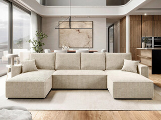 Fototapeta premium Modern luxury apartment interior in minimal scandinavian style, 3d rendering