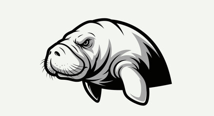 Manatee Illustration Black and White Drawing. © black