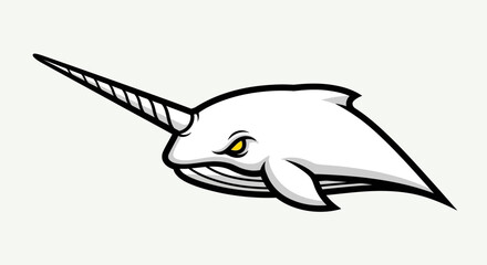 Narwhal Illustration with Long Tusk and Fin. © black
