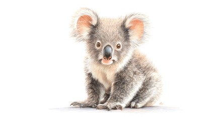 Fototapeta premium A charming koala sits, exuding a sense of tranquility, its soft fur and endearing features showcased against a clean backdrop.